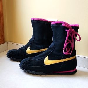 Nike Sakami Leather Boots. Black/Gold/Pink.  Big Girls 7Y or Women's 8.5